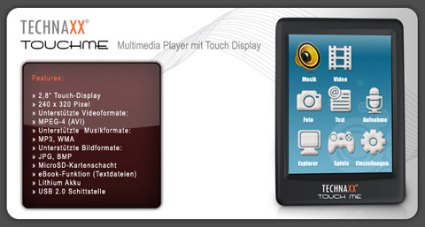 Destockage Technaxx TouchMe 2GB- MP4 PLayer � �cran Tactile