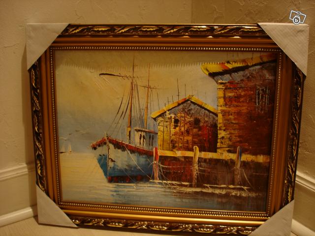Destockage TABLEAU peinture toile HUILE Cadre bord mer marin 48x38