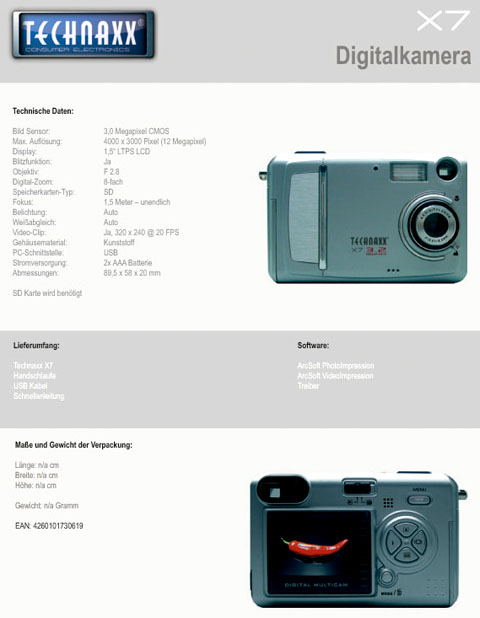 Appareil photo num�rique Technaxx 