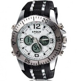 Montre chrono tendance, mixte avec bracelet noir en silicone