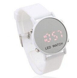 Unis de gelée de style sport visage rond miroir lumineux LED rouge montre-bracelet