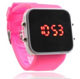 Miroir de silicone bande de gelée de visage dirigé montre-bracelet pour hommes, femmes