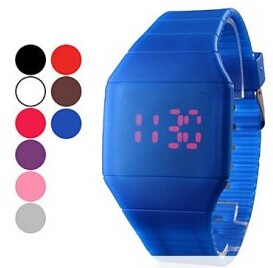 Grossiste montre fantaisie uni led rouge carré montre-bracelet de bande de caoutchouc numérique