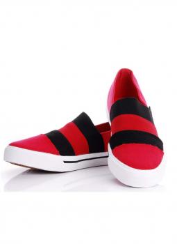 Baskets color bloc en canevas Rouge