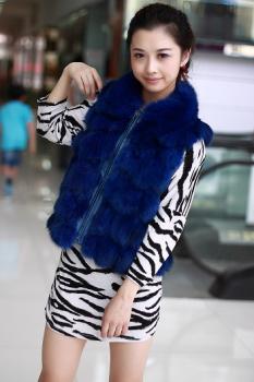 Gilet zippé sans manches en renard Bleu