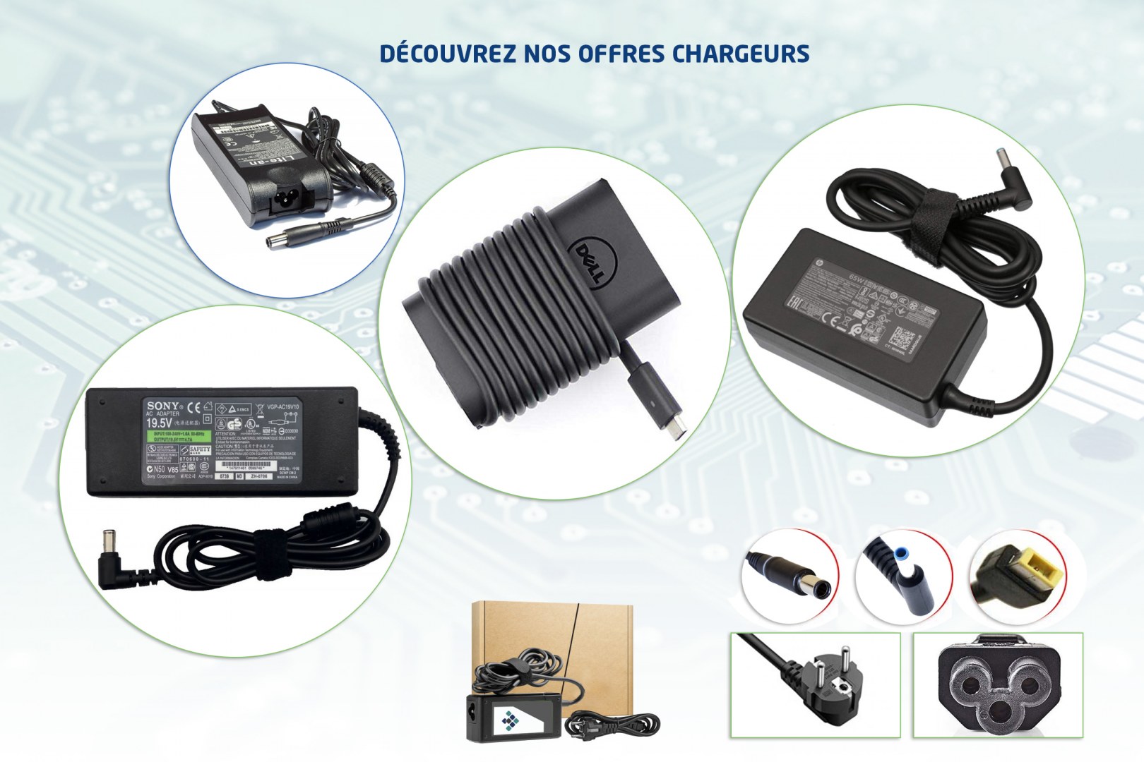 Chargeur Alimentation secteur AC 65W avec 10 embouts pour Ordinateur  Portable HP, Acer, Asus, Dell, Lenovo … - Français