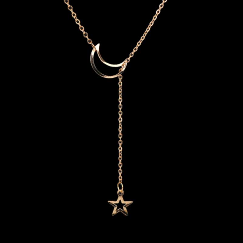 Collier Pendentif Femme Cuir Avec Lune, étoile Et Coeurs - Style Bohème Saint-Valentin !