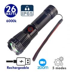 Lampe de poche LED - Série FLASH V8 - Rechargeable – Fonction ZOOM - Portée 300 mètres...