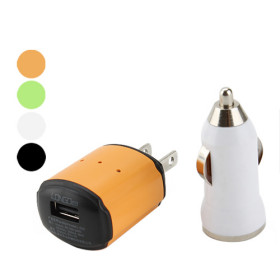 2-in-1 voiture et un chargeur AC pour iPhone et un mobile- Orange, blanc