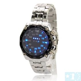 Montre LED Uni en acier multi-fonction a affichage bleu