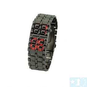 Lady Desgin carbonisé Steel LED Binary montre-bracelet noir avec le rouge affichage lum...