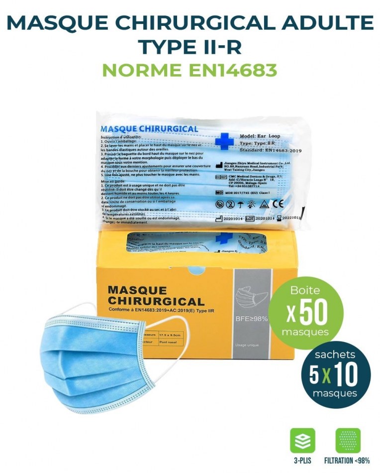 Masque chirurgical aux normes médicales type 2R