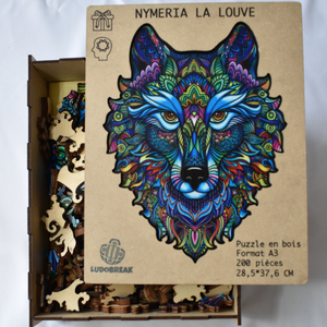 Puzzle en Bois Loup Format A3 + Sticker Collant intégré et accroche mur