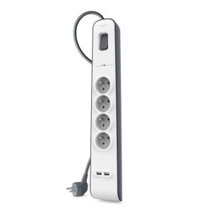 Multiprise parafoudre Belkin - 4 prises et 2 ports USB2.0 - 525 joules de protection