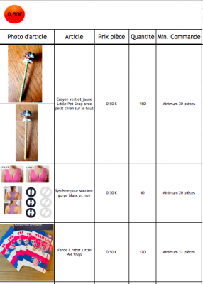 Lots d'articles à 0,50€/pièce