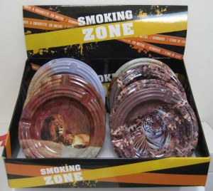 Cendrier plat metal decors animaux de la jungle presentoir de 48pcs