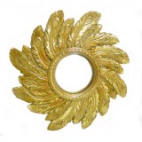 Miroir convexe ou sorcière rond avec plumes de paon dorées à la main D.42 cm