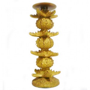 Bougeoir Pique bougie cierge doré avec oursins et étoiles de mer 31.5x13x13 cm