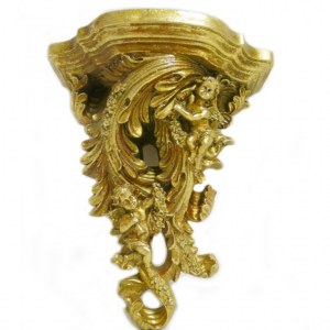 Console murale baroque avec chérubins, angelots, puttis dorée main 28x32x13.5 cm