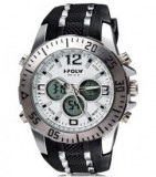 Montre chrono tendance, mixte avec bracelet noir en silicone