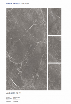 Ambrato Grey – Effet Marbre – Effet Brillant – Carrelage 120×240 cm