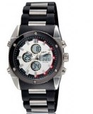 Montre chrono a double affichage, fond blanc et bracelet noir( vente en gros )