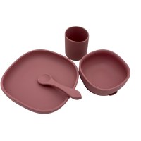 Set repas bébé enfant en silicone 4 pièces, antidérapant