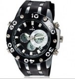 Montre chrono tres tendance, acier et silicone.( noir et argent)