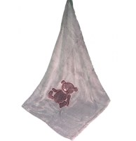 Couverture polaire - 75 x 100 cm - brodée ours - bordeaux