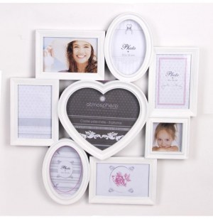 Cadre pêle-mêle 8 photos - plastique - forme coeur