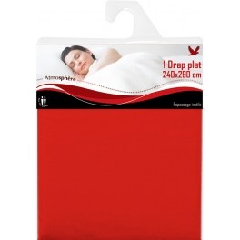 Drap plat 240 x 290 cm coton - linge de lit - rouge