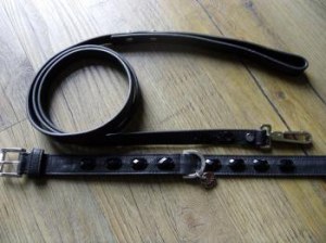 Lot : Laisse + collier - Cuir Noir - Ht de Gamme
