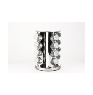 Présentoir pots à épices argenté - rotatif - 16 pots