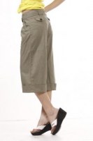 Pantalon  Fabric Belt Loosen Capri Pants Army Green