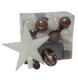 Kit de 44 décorations pour sapin - taupe et blanc - guirlandes, boule