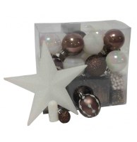 Kit de 44 décorations pour sapin - taupe et blanc - guirlandes, boule