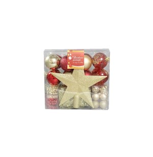 Kit de 44 décorations pour sapin - rouge et or - guirlandes, boules e