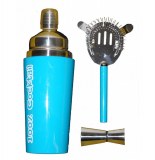Coffret cocktail - 3 pièces - bleu - shaker et accessoires