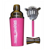 Coffret cocktail - 3 pièces - rose - shaker et accessoires