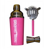 Coffret cocktail - 3 pièces - rose - shaker et accessoires