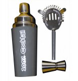 Coffret cocktail - 3 pièces - gris - shaker et accessoires