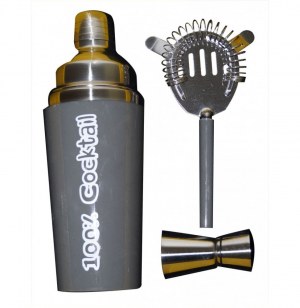 Coffret cocktail - 3 pièces - gris - shaker et accessoires