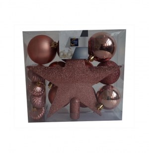 Kit 18 décorations de sapin - boule et cimier - beige