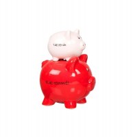 Tirelire en forme de cochon - double cochon - rouge et blanc