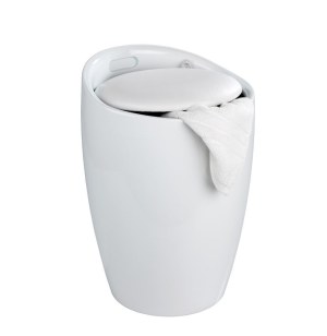 Tabouret de douche blanc - wenko - panier à linge intégré