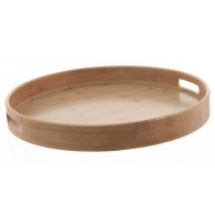 Plateau rond bambou très résistant - beige - d 40 cm