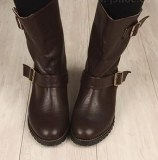 Boots à boucles en PU Café