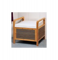 Tabouret d'entrée avec caisse de rangement et coussin - bambou