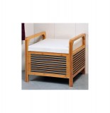 Tabouret d'entrée avec caisse de rangement et coussin - bambou