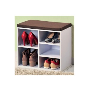Meuble à chaussures d'intérieur - banc blanc avec coussin pour l'ent
